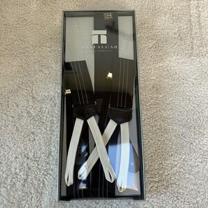 TRAFALGAR Satin Formal Braces Black With White Stripe Mens Suspenders Worn Once!